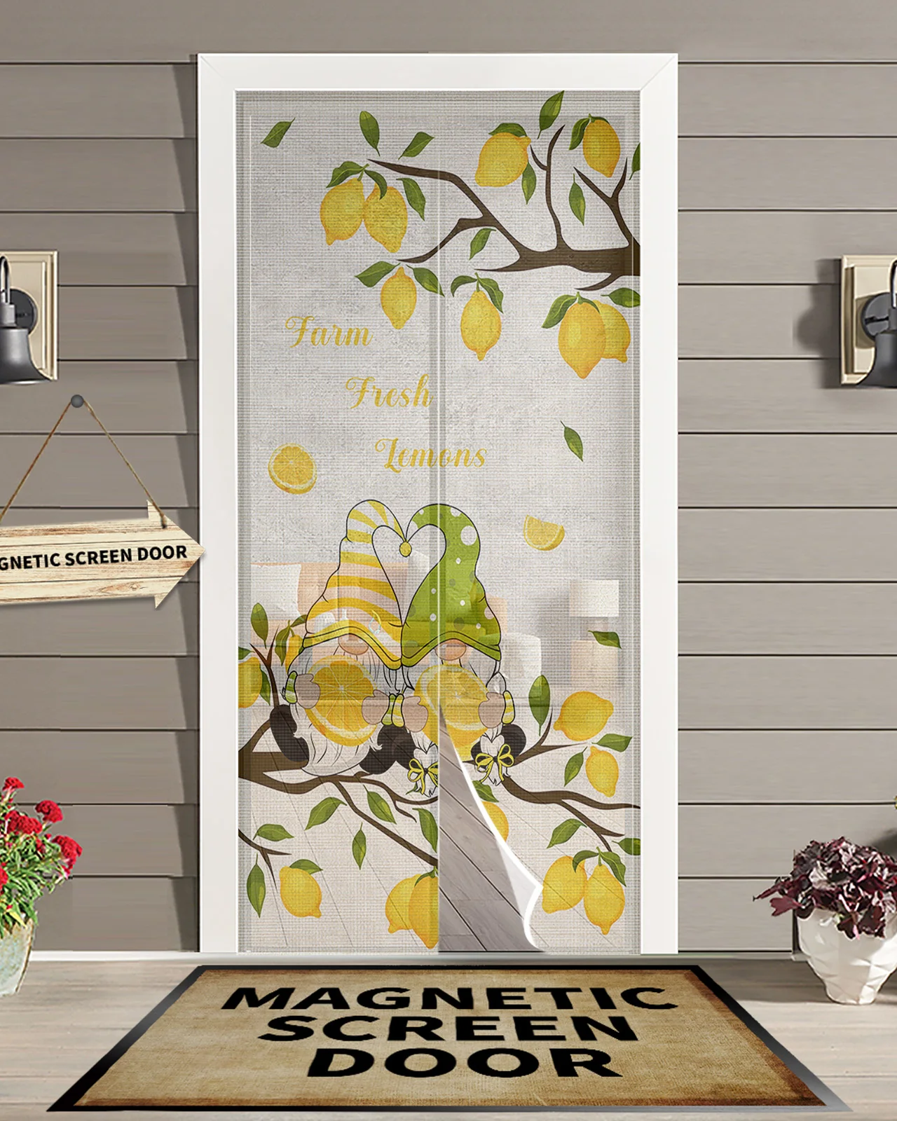

Summer Lemon Lemon Tree Gnome Summer Magnetic Screen Door Curtain Anti Mosquito Net Insect Fly Bug Kitchen Curtains