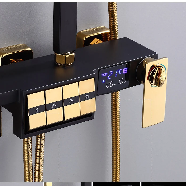 Piano Digital Bathroom Shower Set SDSN Solid Brass Black Gold Thermostatic Shower Faucet Luxury Black Gold Pianoforte Shower Set 2