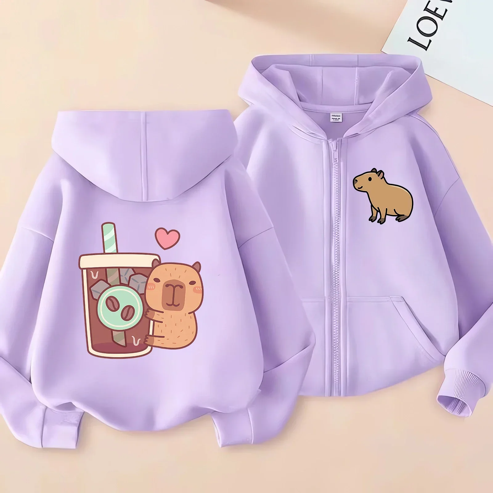 Kawaii Capybara Zip Up Hoodie - Childrens Manga Sweatshirt for Kids