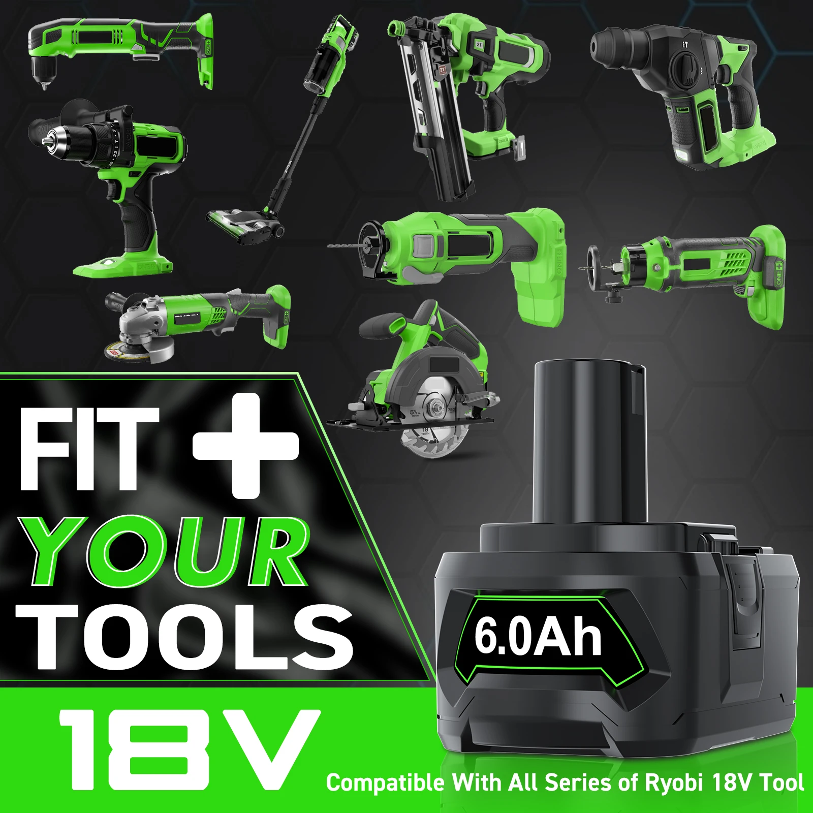 With charger 18V Replacement Battery for Ryobi 18V Lithium