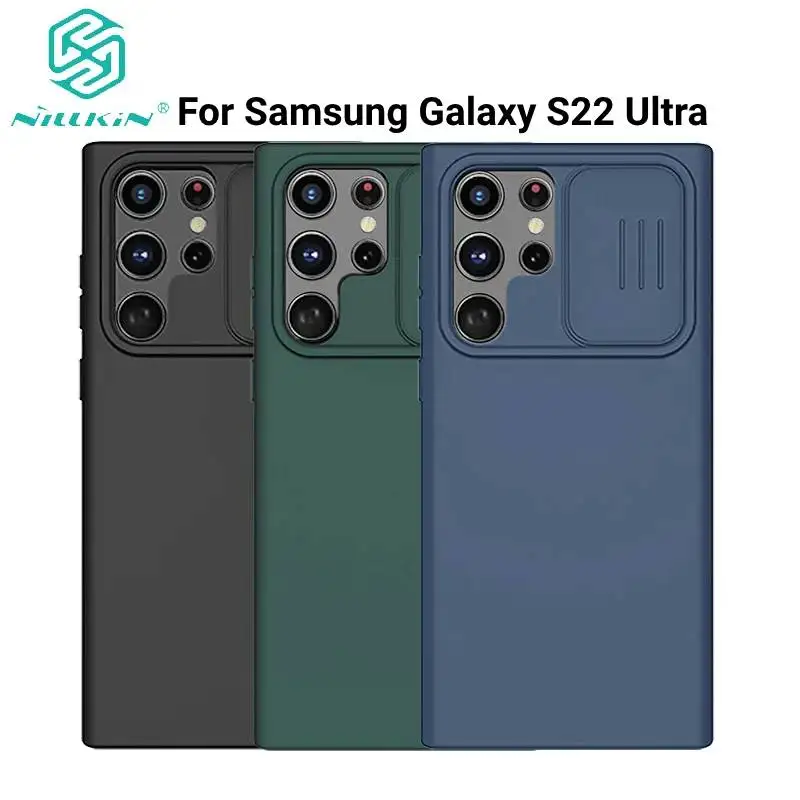 

Новый Шелковый силиконовый чехол CamShield для Samsung Galaxy S22 Ultra, защитный чехол Nillkin с накладкой для камеры s22 ultra wrap
