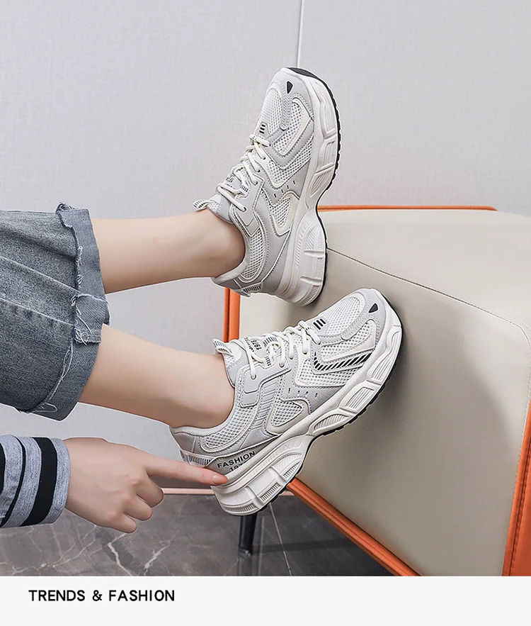 Women's Casual Platform Sneakers, Breathable Mesh Upper, Thick Sole, Korean Style_voghion.com