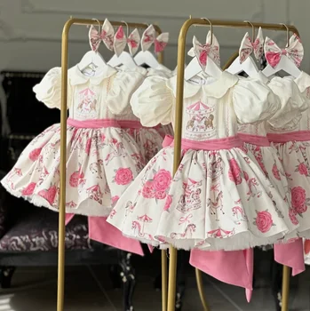 Baby Girl Summer Cartoon Carousel Embroidery Printed Turkish Vintage Princess  Dress for Birthday Party Eid Photography B87 1