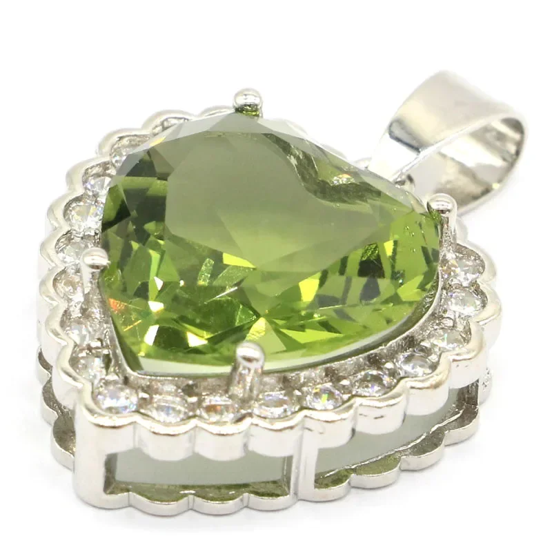6g Customized 925 SOLID STERLING SILVER  PENDANT Heart Shape Green Amethyst Rainbow Mystical Topaz Violet Topaz Blood Ruby CZ Wo