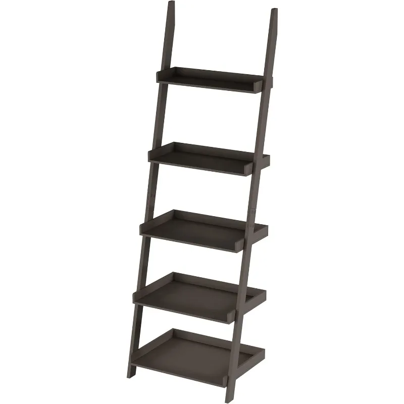 

Lavish Home Ladder Bookshelf- 5 Tier Leaning Decorative Shelves for Display, Gray, 14.5"D X 22"W X 69"H, Book Rack Book Shelf