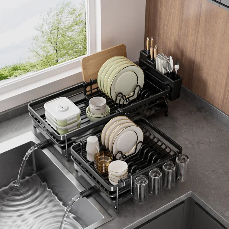Multifunctional Dish Rack for Kitchen Counter Large Dish Drainer with Drainboard Storage Rack Kitchen Dish Drying Rack 2
