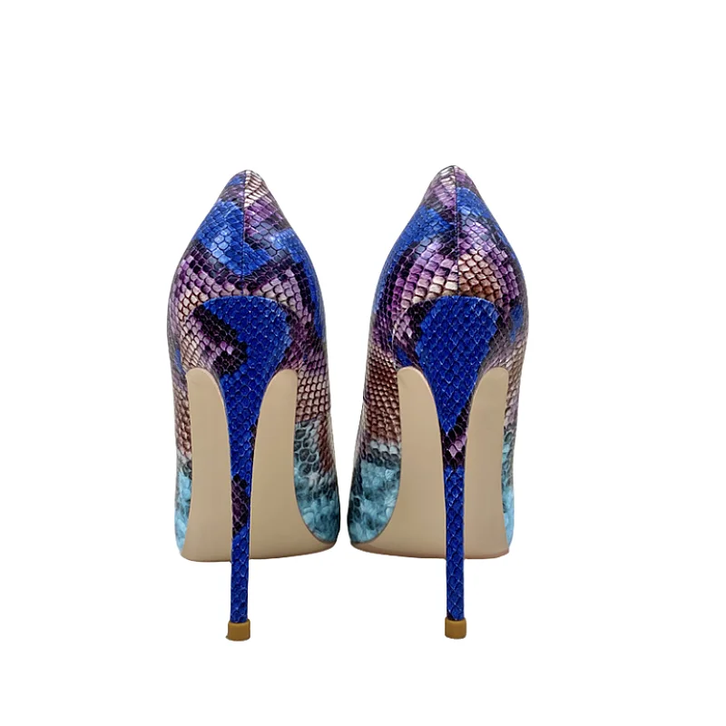 Blue Snake Pattern Stiletto High Heels Shoes