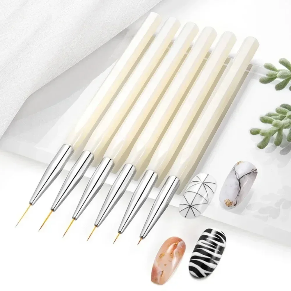 

6Pcs 5/7/9/11/13/15mm Stripe Line Painting Drawing Flower Pen Gel UV Polish Pen Acrylic Nail Pen Brush Nail Art Manicure Tools