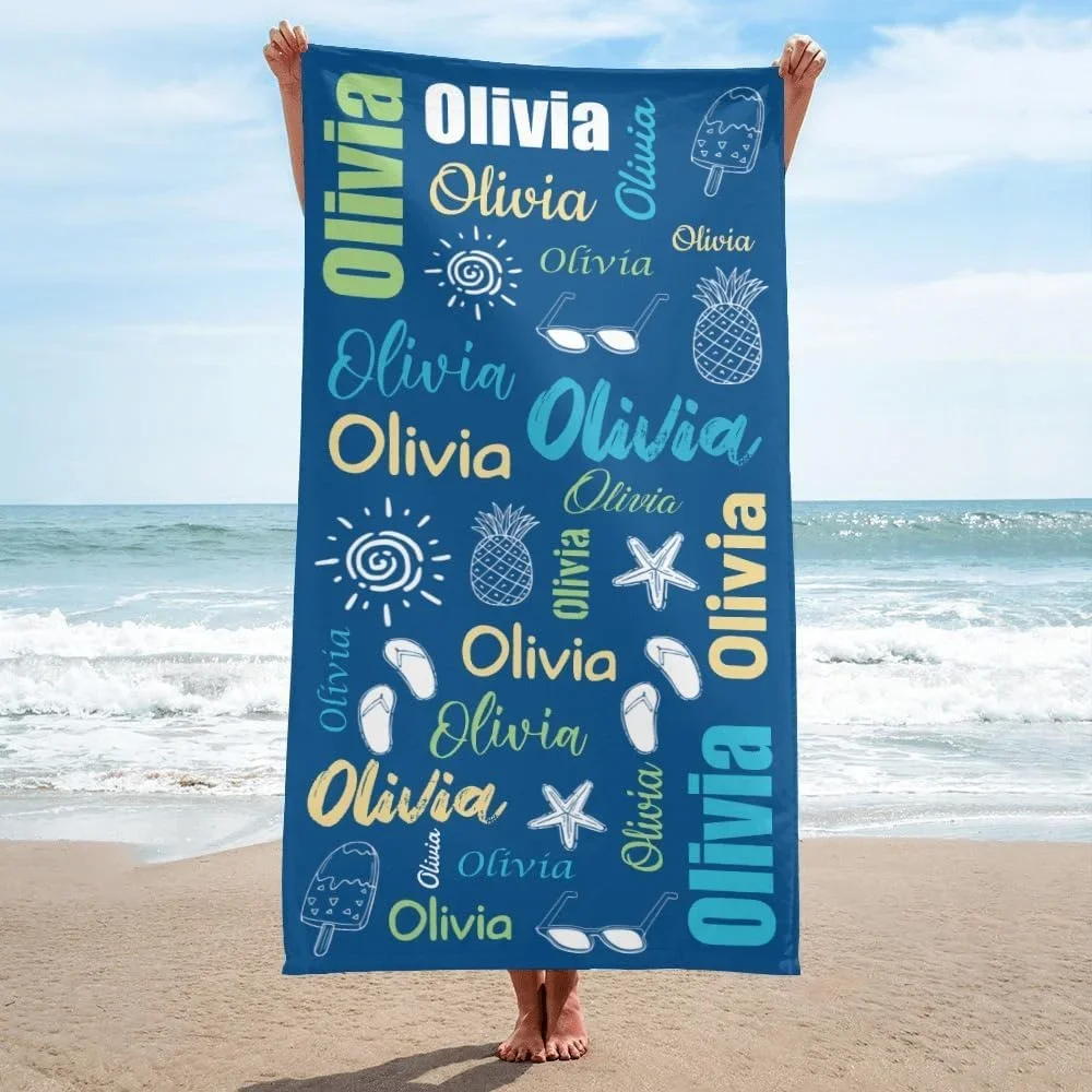 Multi Color Font Design Beach Towel Personalized Name Bath Towel Custom Pool Towel Beach Towel With Name Outside Birthday