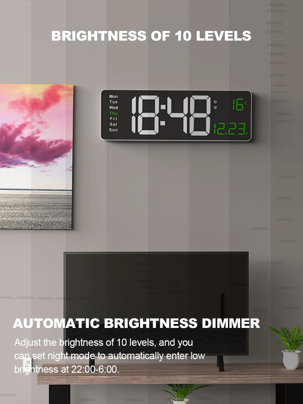 Description Picture 5 of itemBiencore B66 Digital Wall Clock 16“ Large Alarm Clock Remote Control Date Week Temperature Clock Dual Alarms LED Display Clock