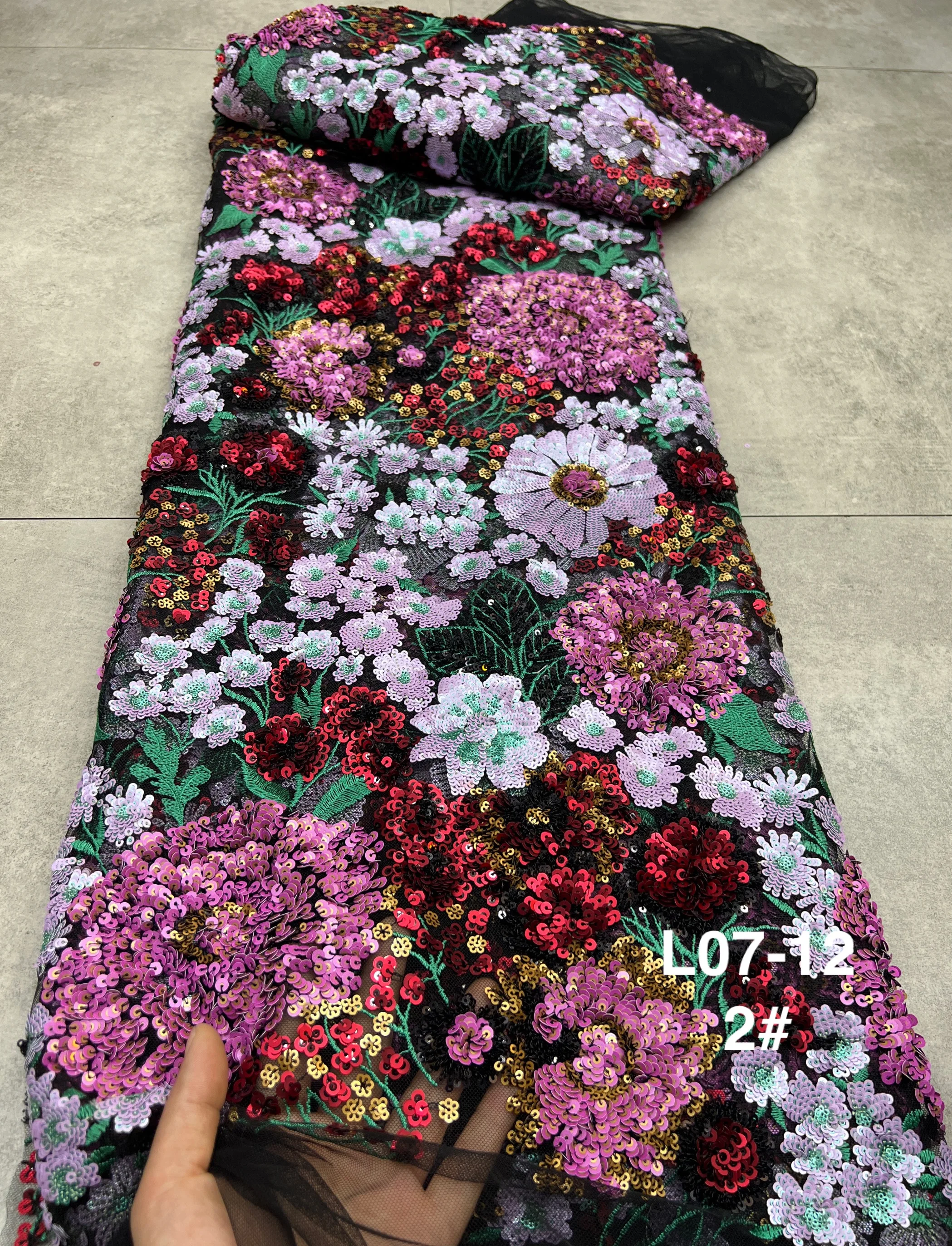 Africa Modern Embroidered Mesh Fabric new light luxury Senior Heavy industry embroidery Multi Colo Sequin Evening Dress Fabric