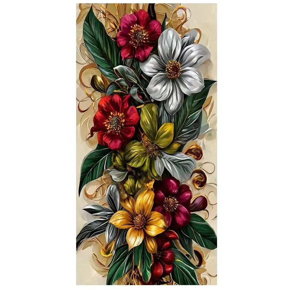 ファンタジーのダイヤモンド絵画,大きなサイズ,青と金の花,正方形と