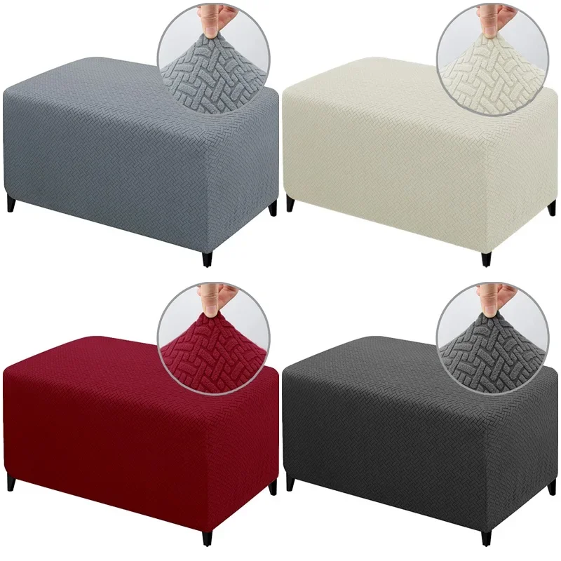 Thicken Jacauard Elastic Ottoman Cover Footstool Cover All-inclusive Rectangle Footrest Covers Foot Stool Slipcovers Living Room