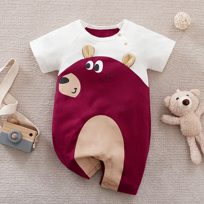Summer Boys and Girls Cute Anime Little Bear Cotton Comfortable Casual Short Sleeve Round Neck Baby Bodysuit baby rompers baby jumpsuit cotton jumpsuit baby clothing cotton onesies