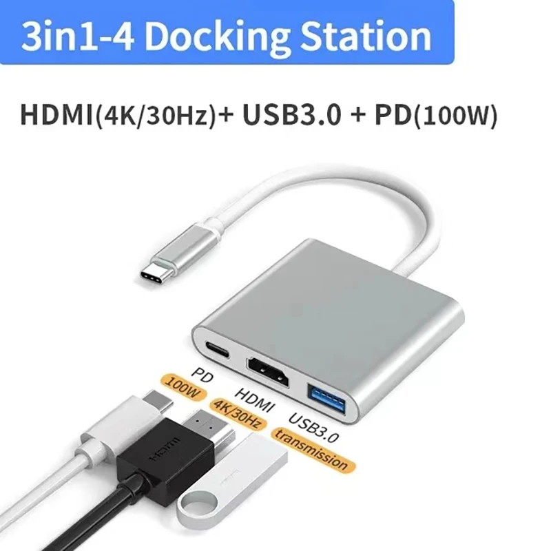 3-in-1 USB C Hub with 100W Power Delivery USB 3.0 4K HDMI for-MacBook Pro New Mac Air Deck Stable Driver Adapter