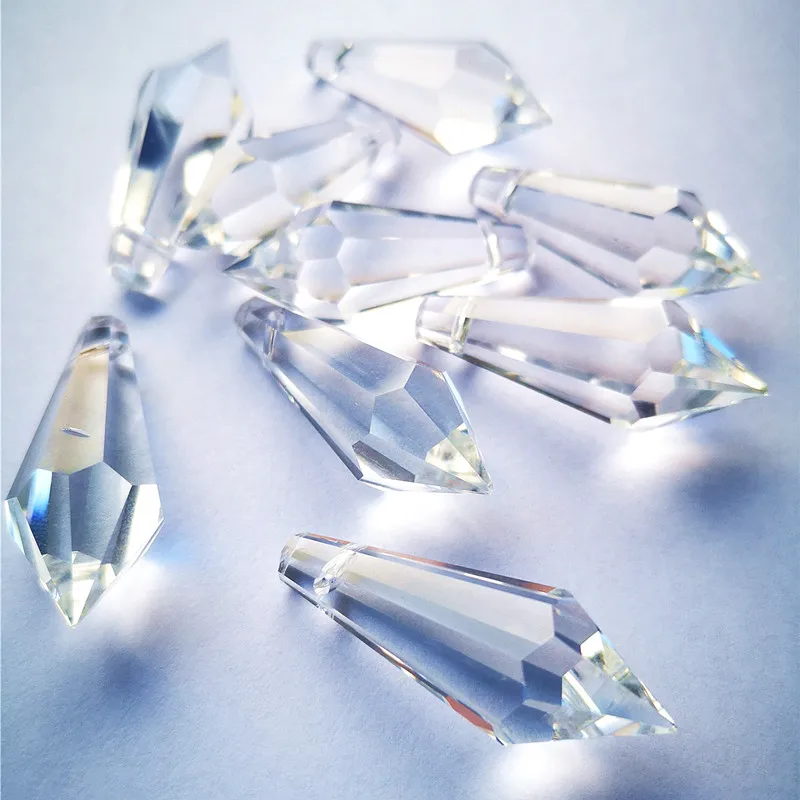 Chandelier Crystal Drops 10pcs Clear Crystal Icicle U-drops Chandelier Prisms Glass Lighting Parts 38mm Curtain Accessories