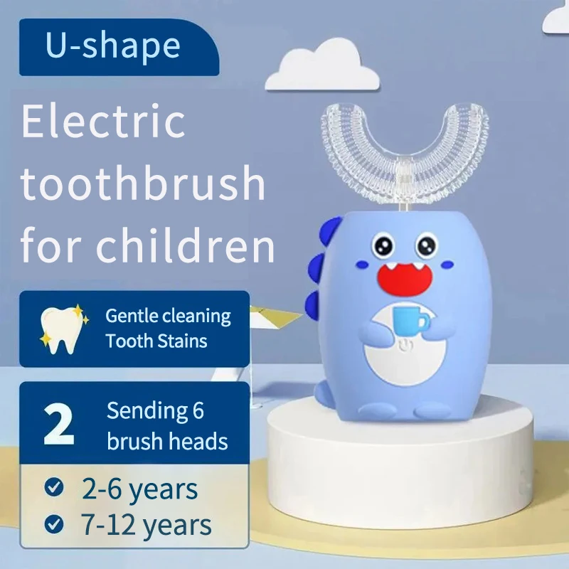 

DISIDINGTE U-shaped children's electric toothbrush rechargeable sonic tooth cleaning cartoon pattern teeth whitening and waterpr