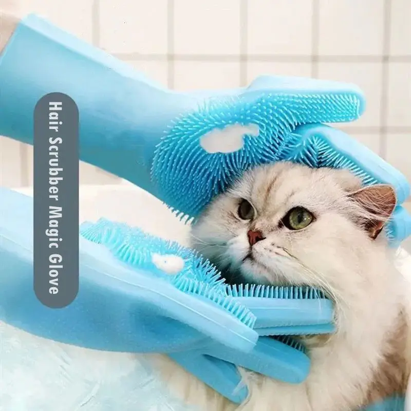 Silicone Gloves Pet Grooming Cleaning Dog Bathing Shampoo Glove Hair Removal Washing Cleaning Tool Cat Hair Scrubber Magic Glove