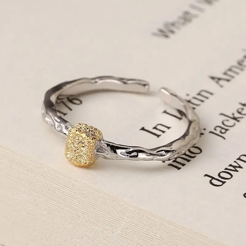 

Thin 925 Silver Golden Small Square Rings for Women Girls Wedding Engagement Adjustable Korean Fashion Party Daily Fine Jewelry
