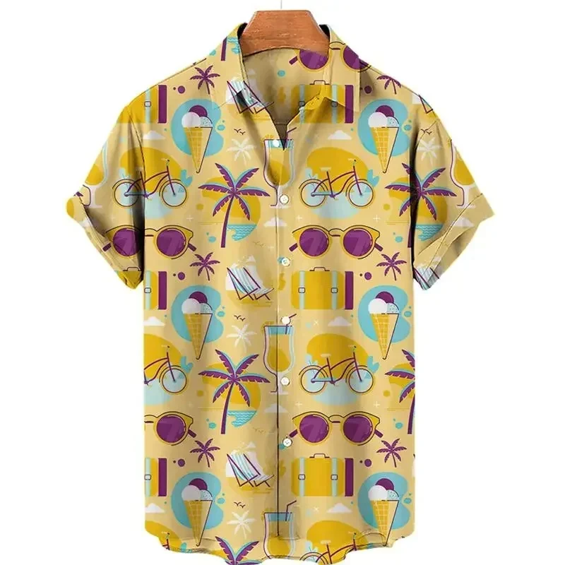 thumbnail image 1 of Camisas de helado divertidas con estampado 3D para hombre, camisas de playa de talla grande de manga corta de verano, blusas hawaianas con solapa para vacaciones, ropa para hombre, 1 of 5