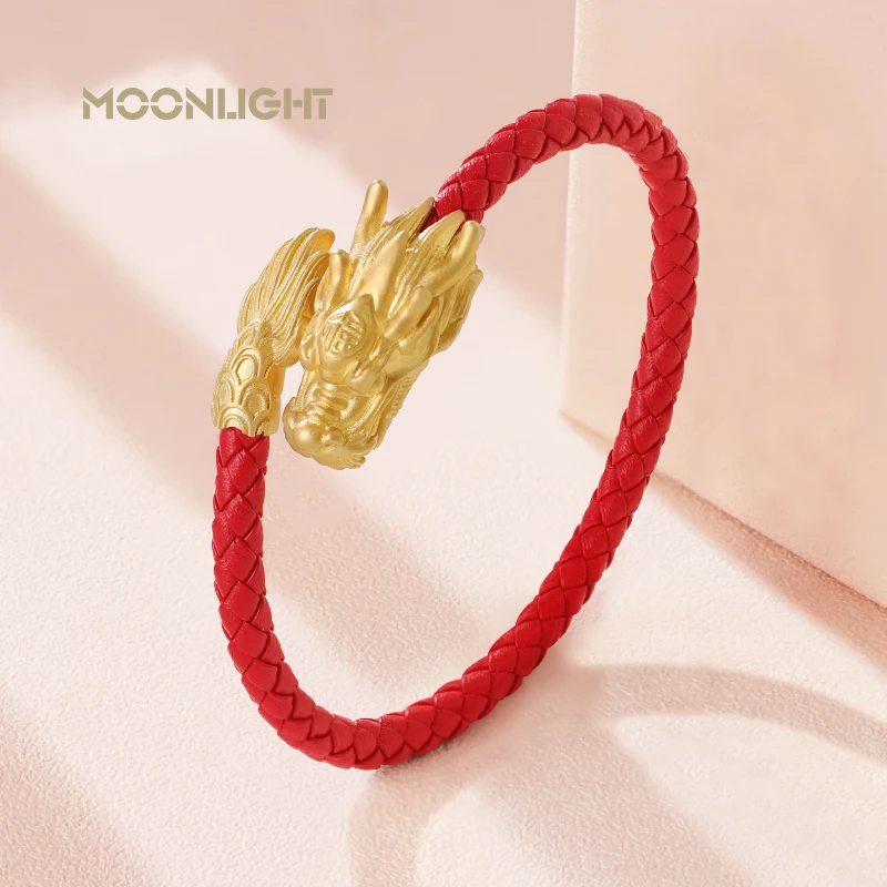 Chinese Year of the Dragon Couple Bracelet for Man Women Genuine Braided Leather Bracelet Friendship Blessing Jewelry Gifts
