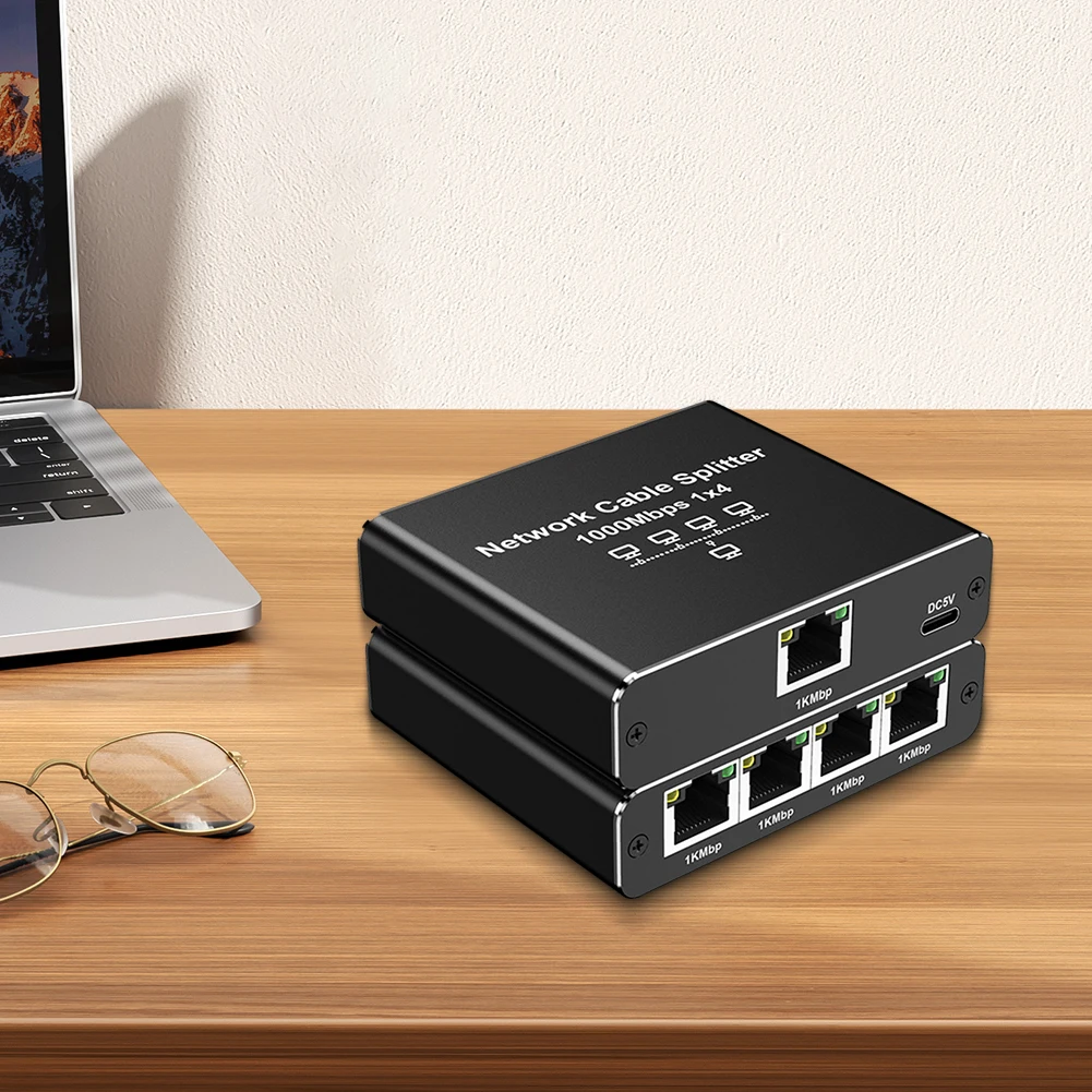 Gigabit Ethernet Splitter with USB Power for 4 Devices