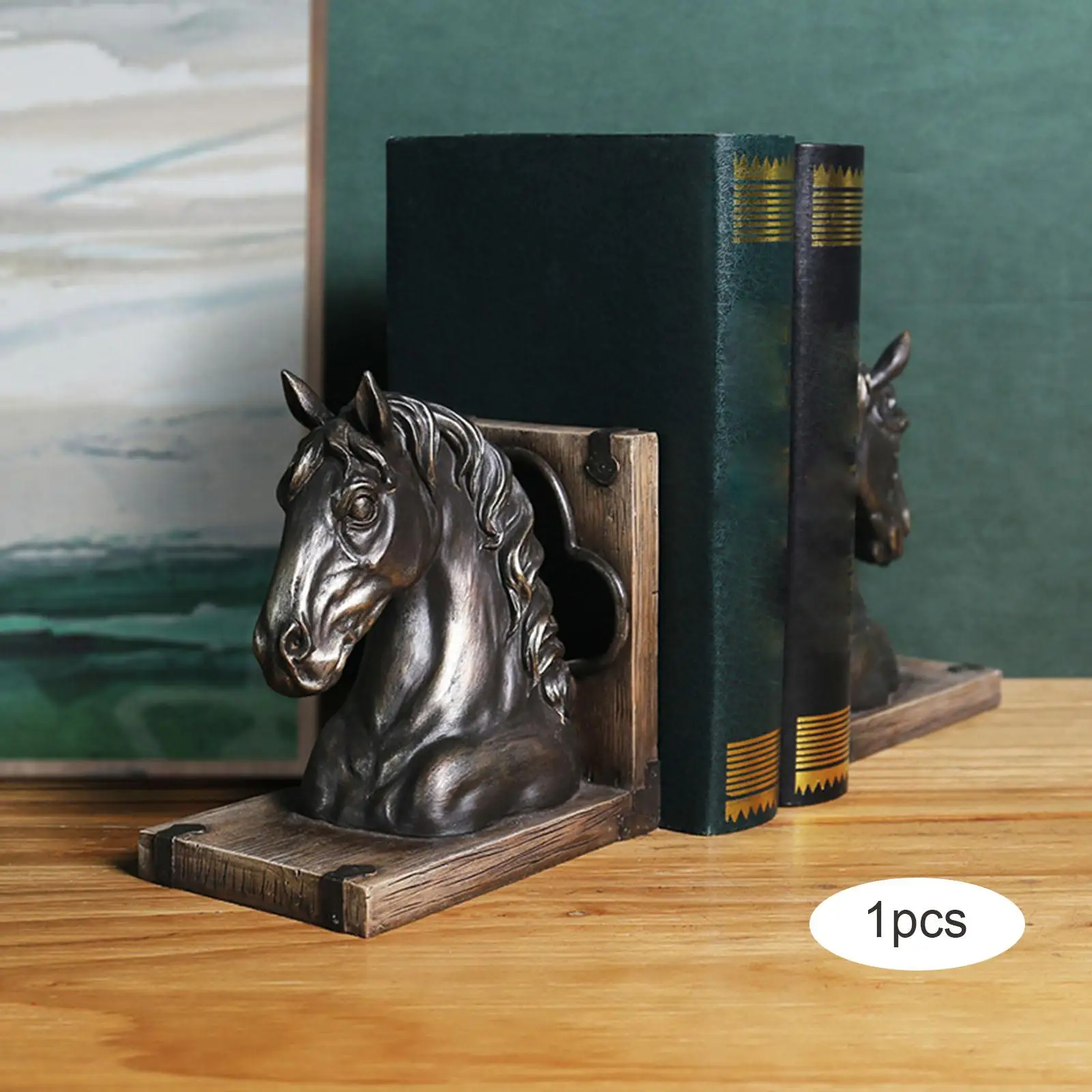 Vintage Horse Head Statue Figurine Bookend Animal Sculpture Book Stopper Crafts for Desk Bookshelf Decoration Gift Ornament