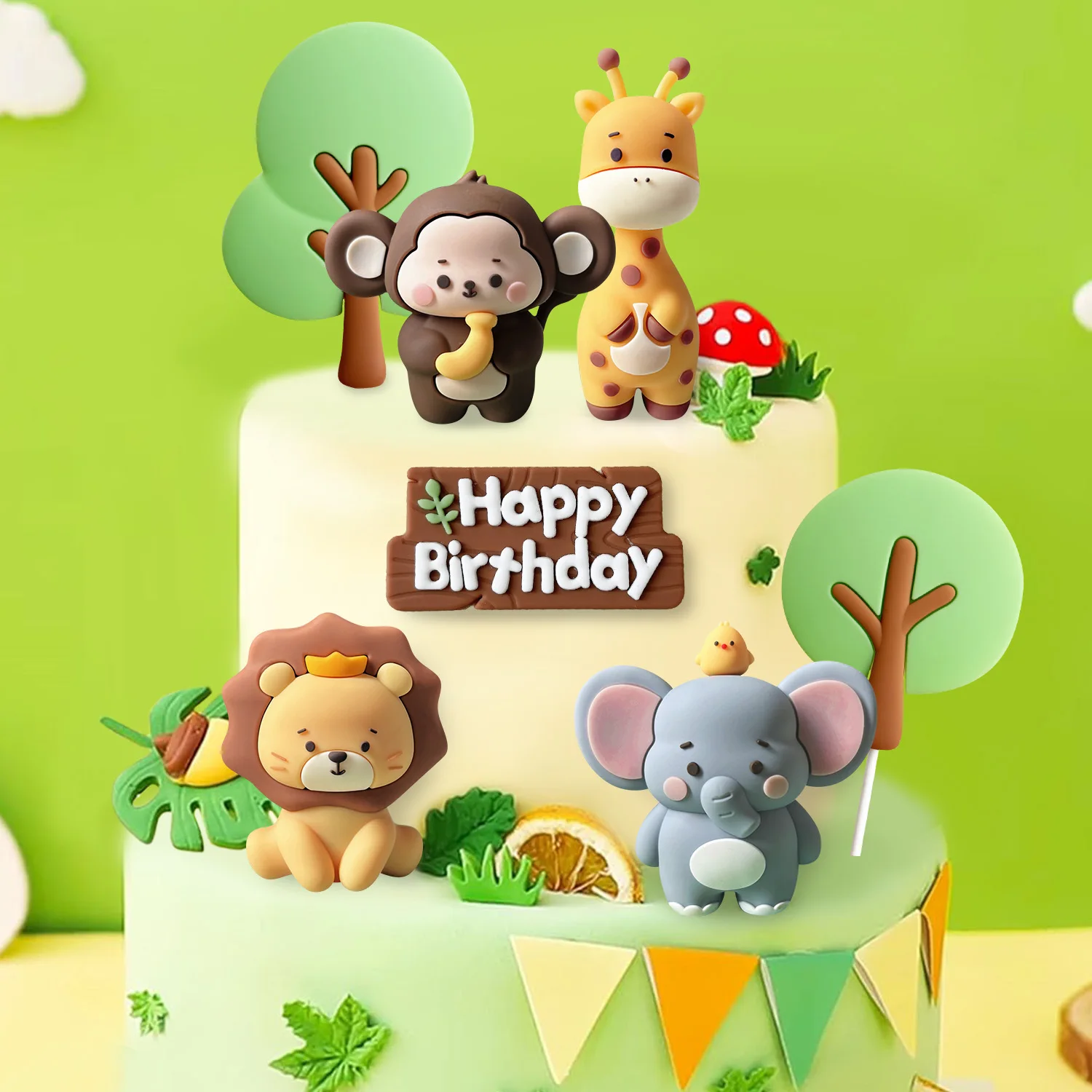 Forest Animal Cake Decoration Set – 33 Pcs With Elephant, Lion, Giraffe Figures & Trees