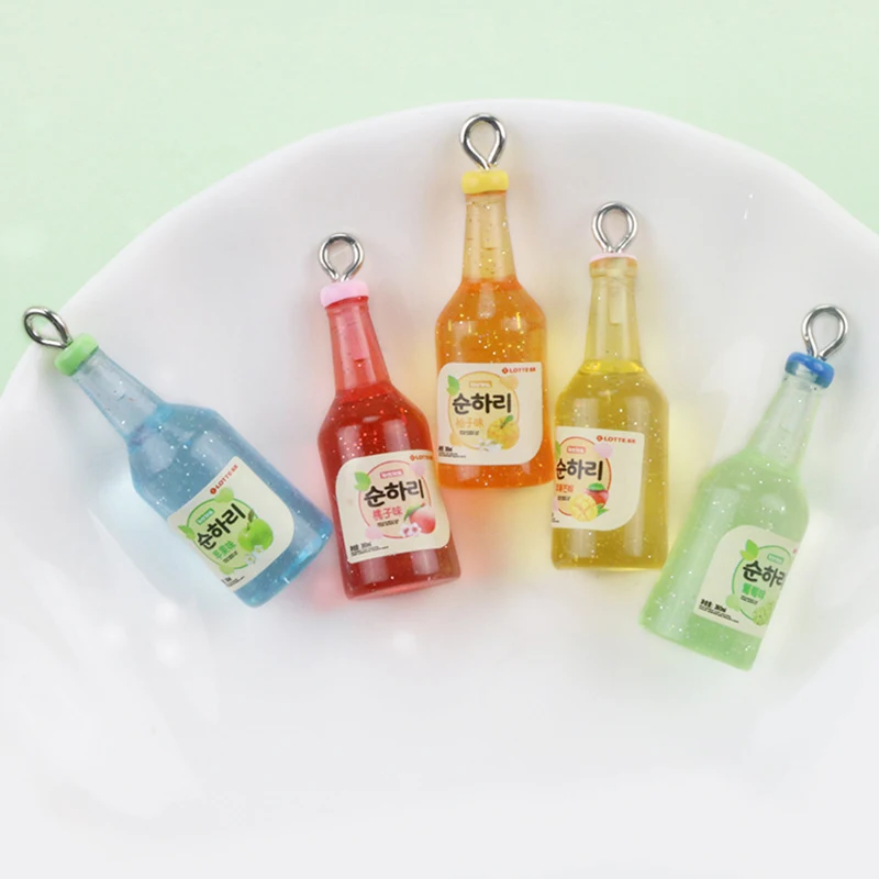 

10pcs 3D Wine Beverage Bottle Sparkling Powder Bottle Resin Charms Pendant for DIY Earring Keychain Bag Bracelet Jewelry Making