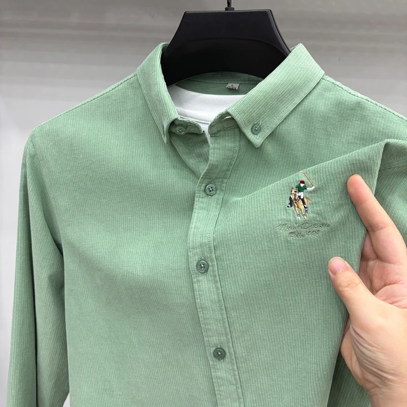 Spring and Autumn New 100% Cotton Long Sleeve Shirt for Men's Business, Leisure, Skin Friendly, Comfortable Collar Shirt Coat