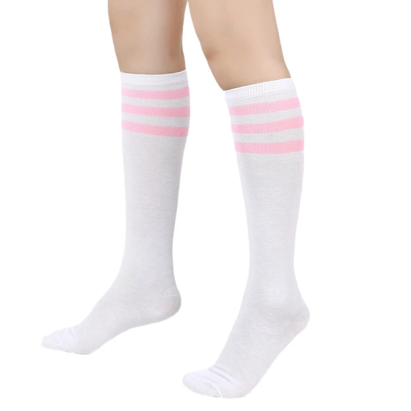 Kontrastfarbe Rosa Weiß JK Gestreifte Strümpfe Sport Tanz Mittelrohr Freizeitsocken Street Style Damen Cosplay Overknee-Socken – Detail 4