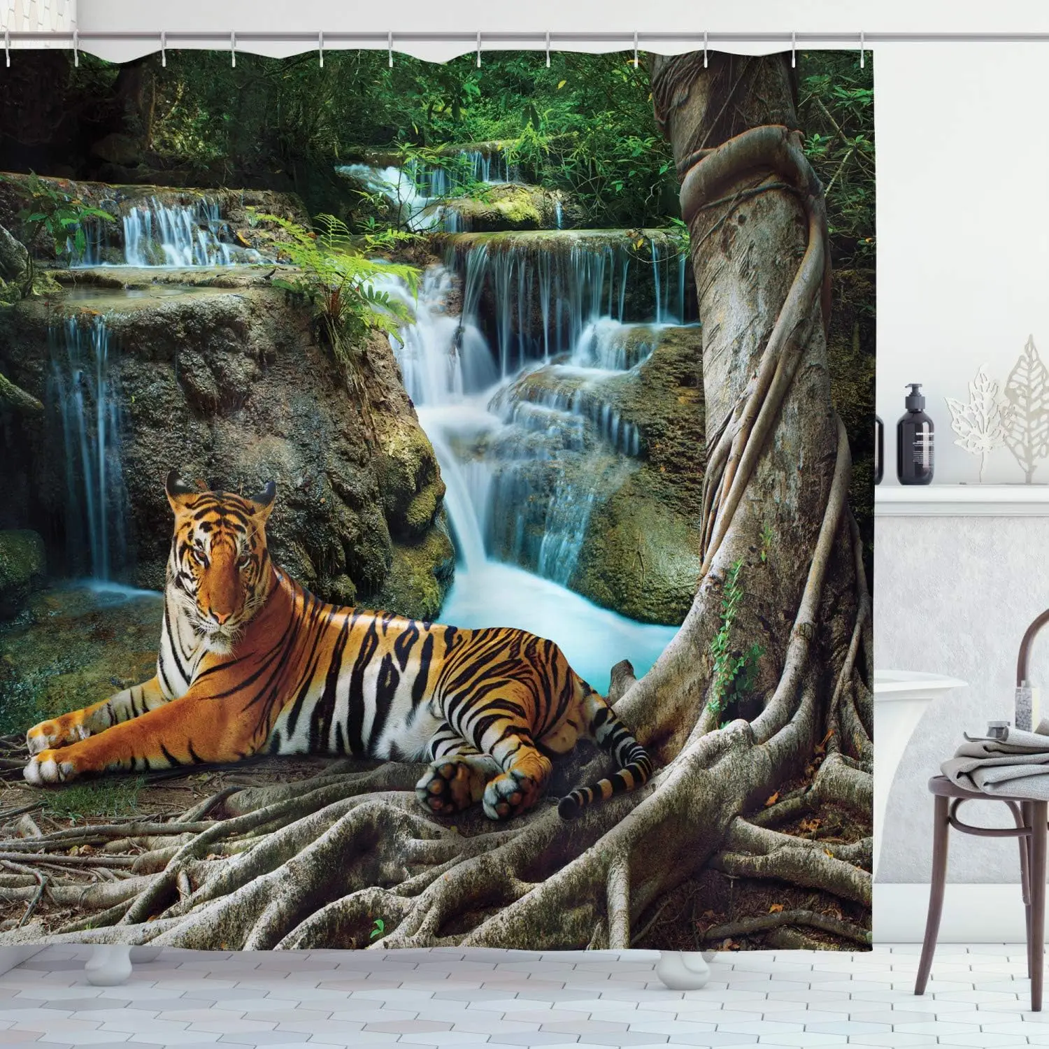 

Wild Jungle animal Tiger Bathroom Shower Curtain Bathroom Bathtub Partition Waterproof Fabric