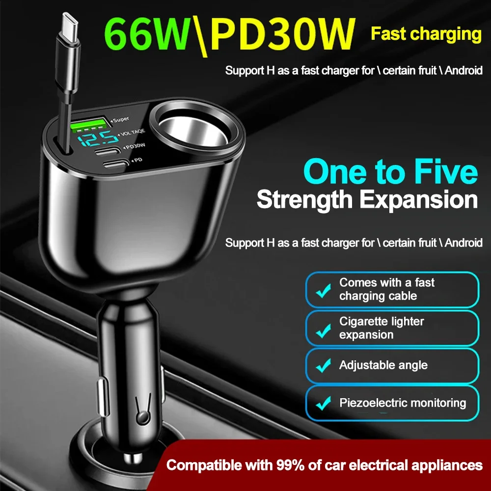 Car Charger Retractable USB Type C Fast
