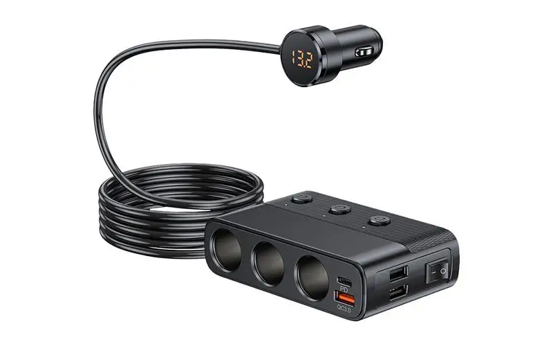 

4 In 1 Lighter Adapter Multifunctional Lighter Plug Splitte Switches Car Splitter Adapter With LED Voltage Display Charger Built