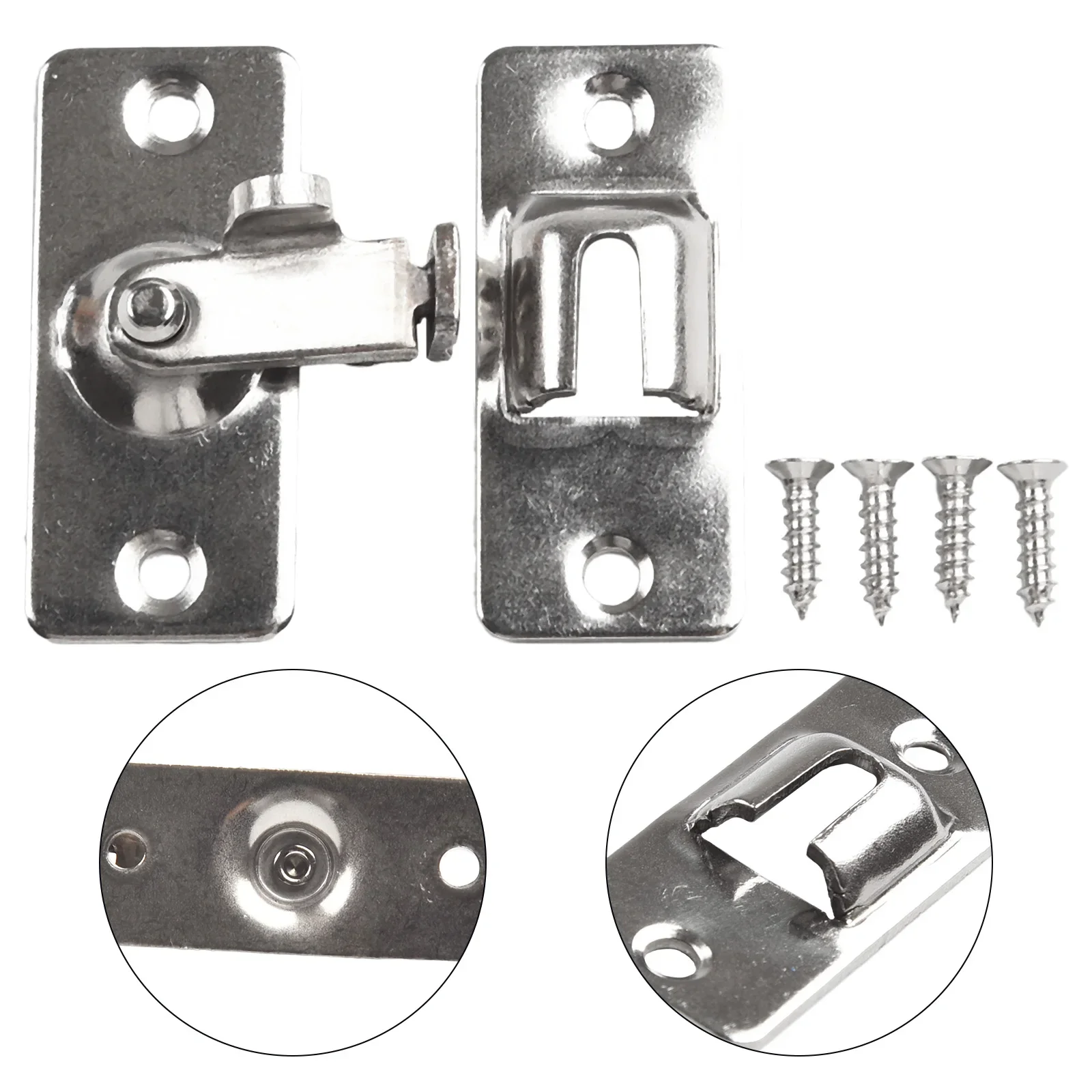 1 X Button 4 X Screw Stainless Steel 90 Degree Buckle Right Angle Hook Lock Bolts For Sliding Door 44*19mm Door Bolts