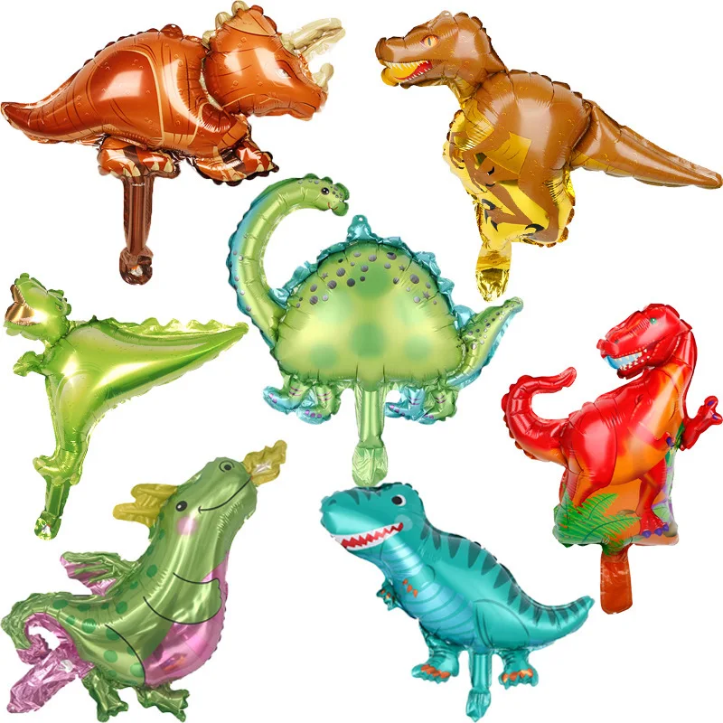 7 Stück Mini-Dinosaurier-Ballons, kleine Cartoon-Figuren: Tyrannosaurus Rex, Triceratops, Swift Raptors, Triceratops, Geburtstags-Deko-Spielzeug