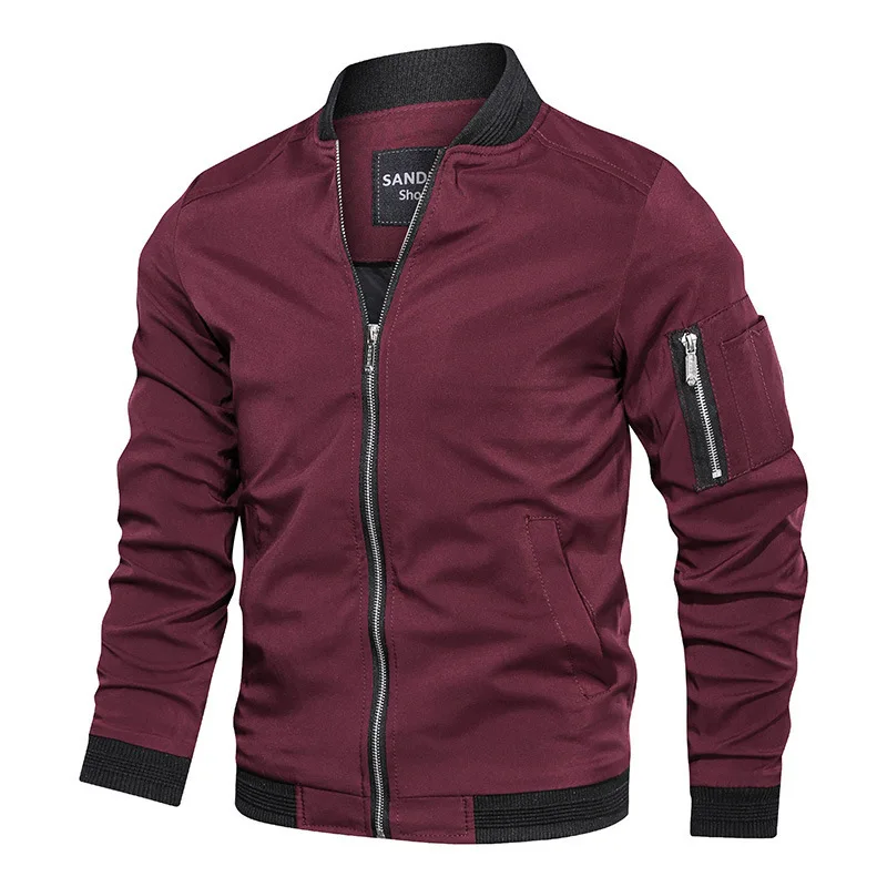Spring autumn men's jacket casual baseball collar solid color thin coat 4 seasons bomber jacket zipper pocket men's clothing