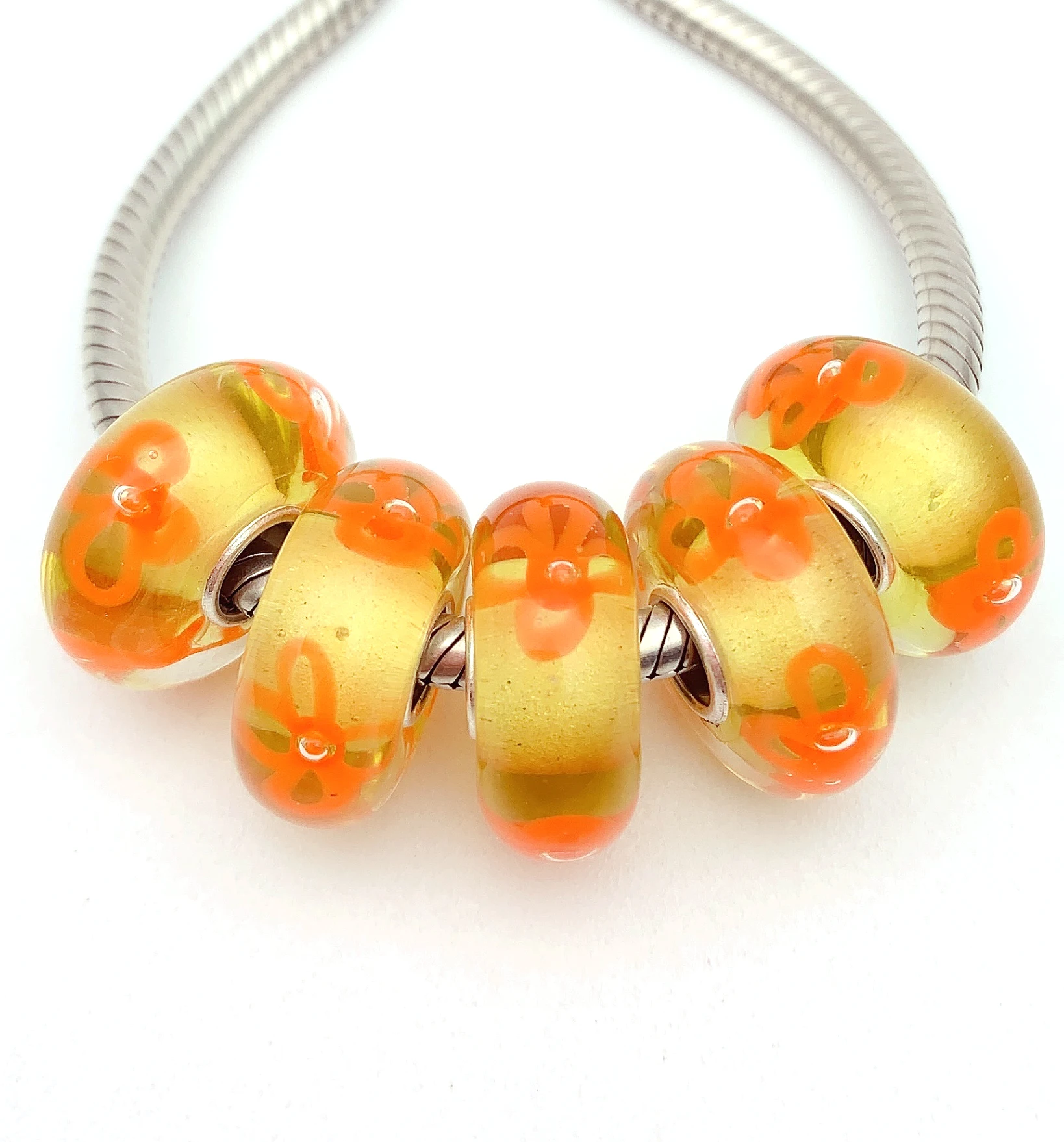 Бусины из серебра 100% пробы с муранским стеклом