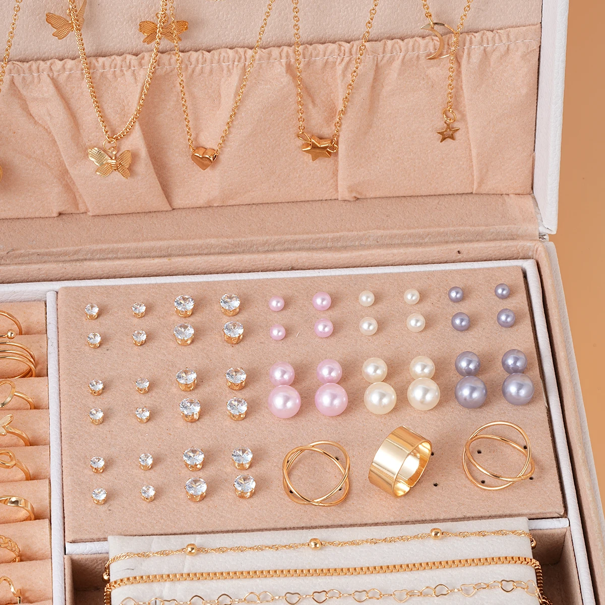 81 Pcs/Set Fashion Metal Wide Face Earrings Necklace Ring Bracelet Jewelry Set For Women Daily Wear New 2024 Festival Gifts