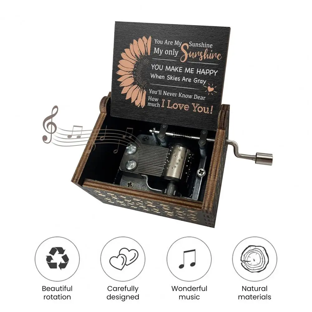 6.4* 5.2cm Mini Music Box Rotary Handle Wooden Music Box You Are My Sunshine Mechanical Musical Box Desktop Decor Birthday Gift 3