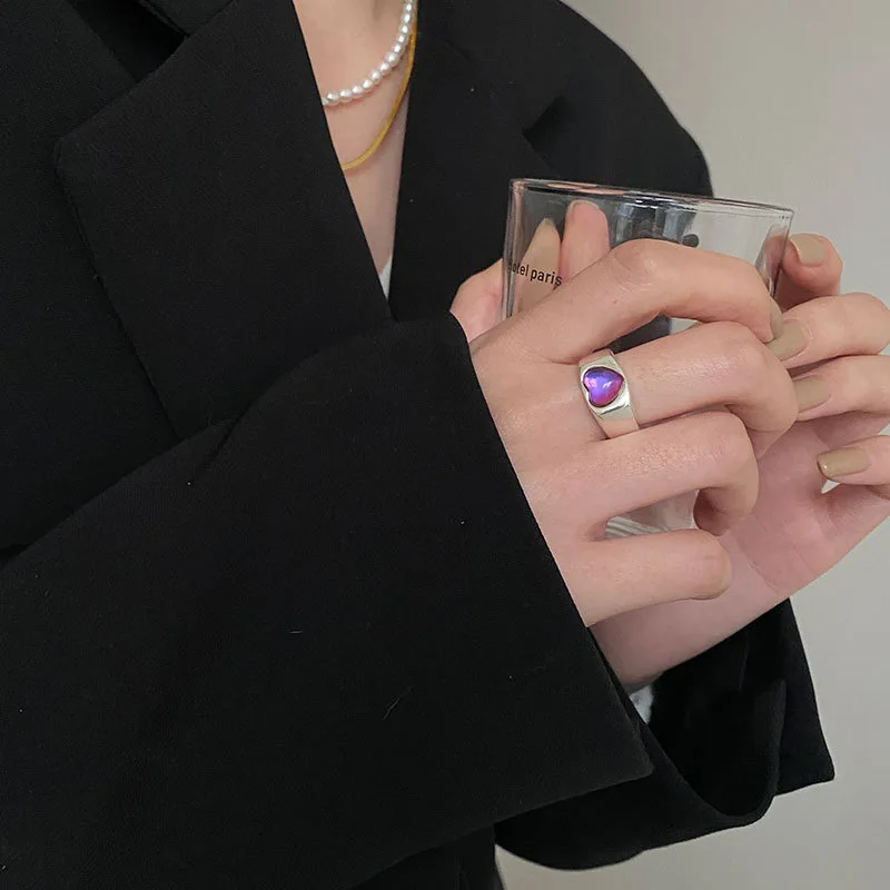 New Fashion Creative Colorful Love Heart Ring for Women's Party Birthday Silver Color Open Ring Lover Girlfriends Jewelry Gift finger ring silver ring opening ring sparkling heart ring adjustable rings