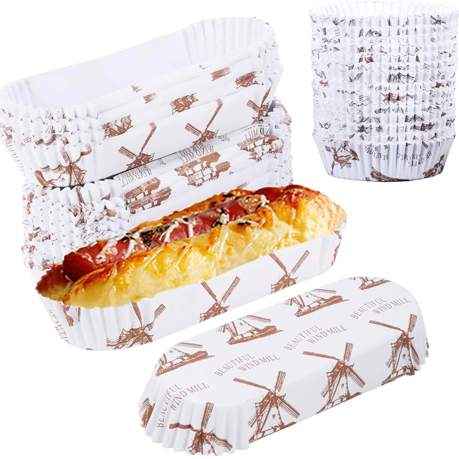 100Pcs Cupcake Liners Greaseproof Baking Cups Non stick Paper Baking Cups Oval Cake Paper Mufin Liners Muffins Cupcakes