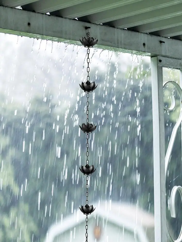 Description Picture 3 of itemOutdoor Rain Chain Decorative Gutter Rain Chain Removable Lotus Flower Rain Bell Channels Water Away Attached Hanger Home Decor