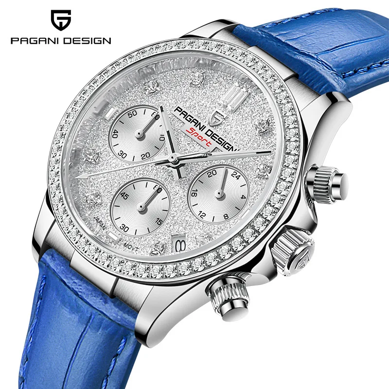

Fashion Multifunctional Panda Diamond Face Clock Stainless Steel Watch Sapphire Glass Quartz Ladies Watch Chronograph Relojes