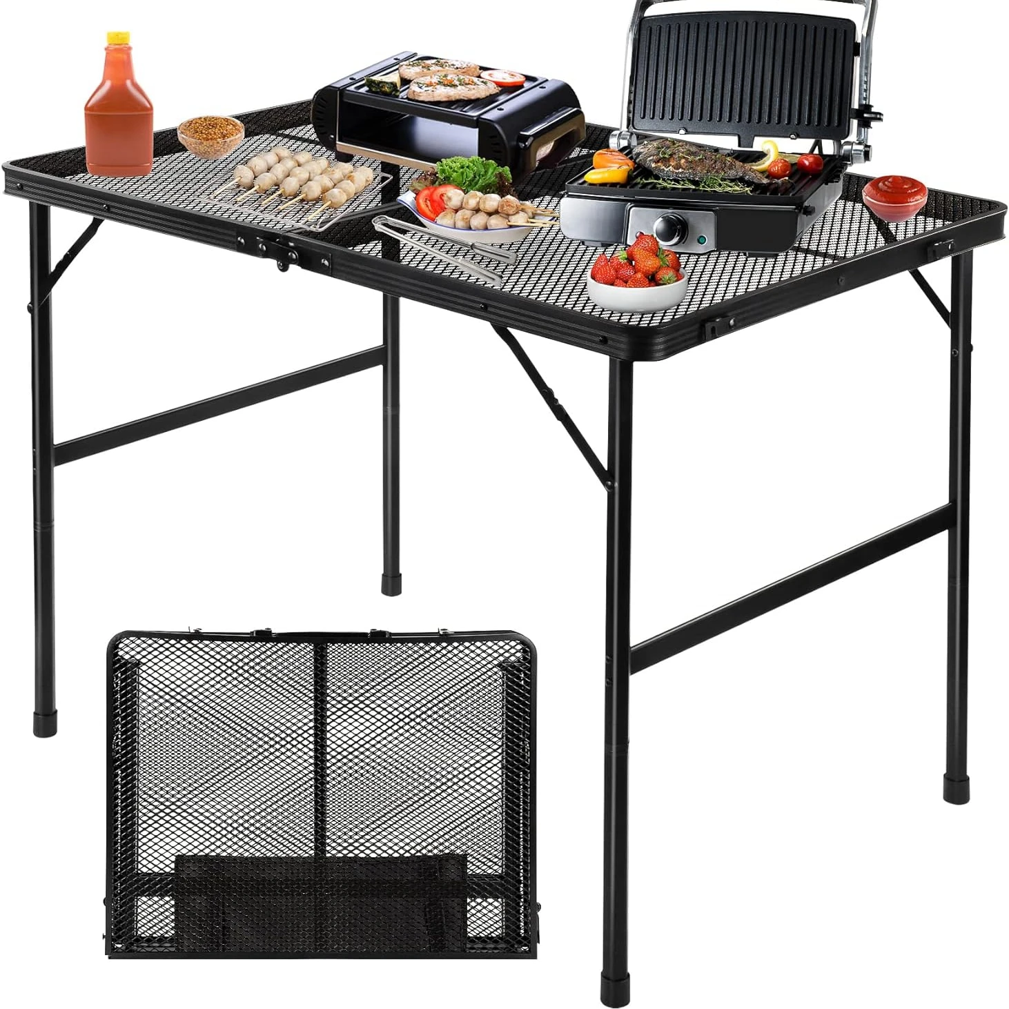 

Folding Grid Table Outdoor Picnic Elevating Foldable Tables Camping Table Chairs Set Telescoping Extension Table Barbecue Picnic