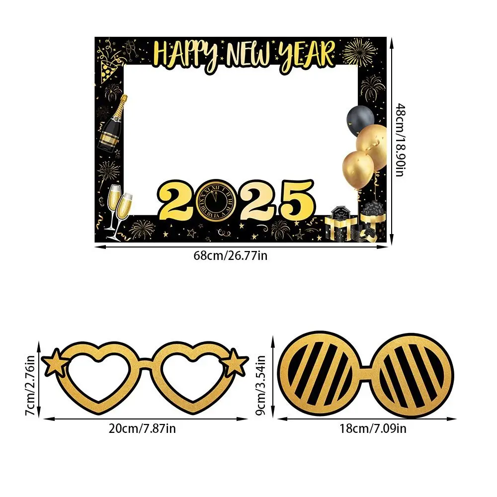패션 종이 포토 부스 소품 해피 뉴 이어 블랙 골드 새해 프레임 홈 장식 크리스마스 선물 포토 프레임 새해