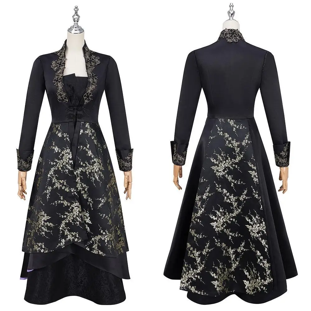 

Movie Yennefer Cosplay Costume Dress Suit High Quality Black Long Dress Top Halloween Party Clothes for Ladies Role Play Fashion