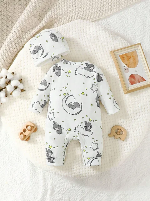 2pcs Elephant Embroidered Romper Set 2
