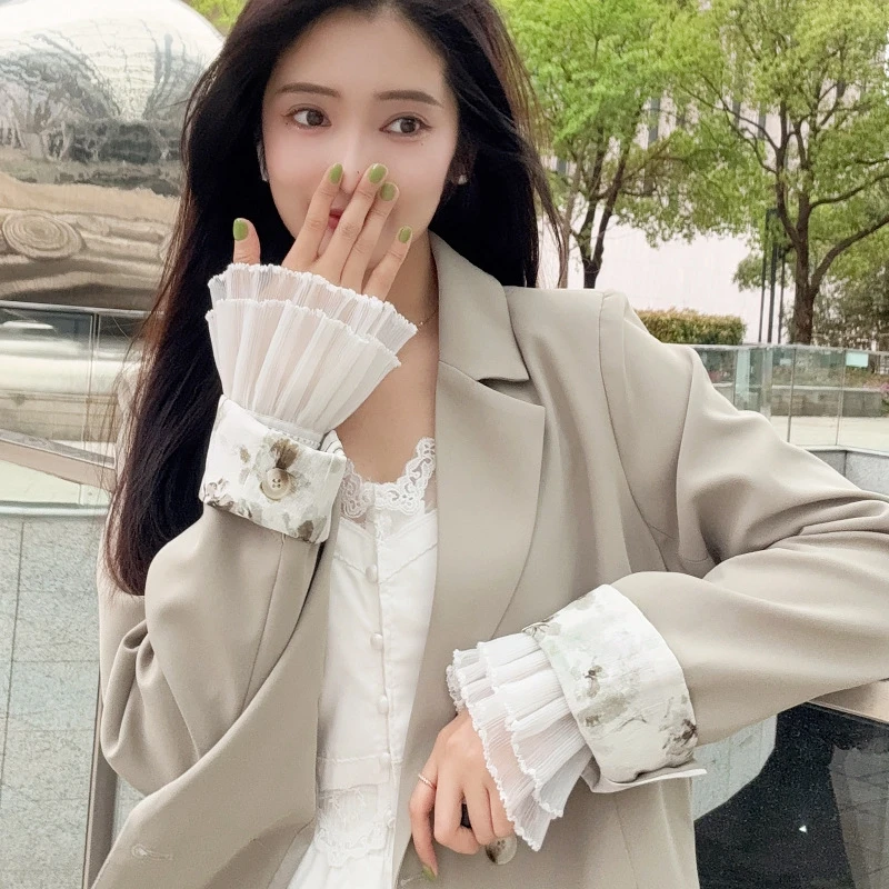 double-layer beautiful fake arm cuff accessories for women elastic fake sleeves lace flared Sleeve elegant ladies short gloves