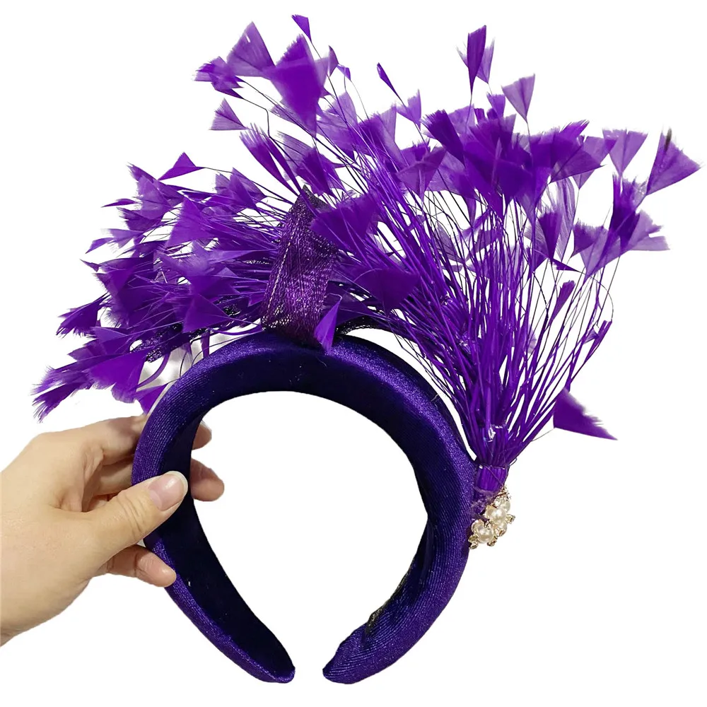 Fashion Wedding Bride Headband Headwear Fancy Feather Hair Band Millinery Hair Accessories With Peals Decor Accessories